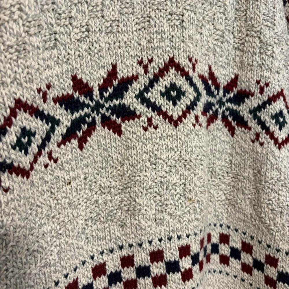 VTG 80s 90s Cotton Authentic Knitwear Mens L Nordic Fair Isle‎ Sweater Made USA - Picture 3 of 9